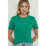 Bombažna kratka majica Tommy Hilfiger ženski, zelena barva - zelena. Kratka majica iz kolekcije Tommy Hilfiger, izdelana iz enobarvne pletenine. Model iz izjemno udobne bombažne tkanine.