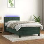 Vidaxl Box spring postelja z vzmetnico LED tem. zelena 100x200cm žamet