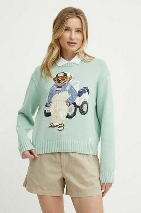 Bombažen pulover Polo Ralph Lauren zelena barva