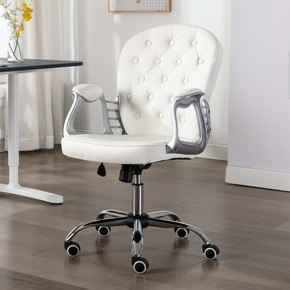 VidaXL Vrtljiv pisarniški stol belo umetno usnje