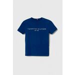 Otroška bombažna kratka majica Tommy Hilfiger - modra. Otroške lahkotna kratka majica iz kolekcije Tommy Hilfiger, izdelana iz pletenine, prijetne na otip. Model iz visokokakovostnega in trajnostnega materiala.