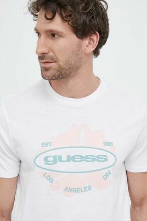 Bombažna kratka majica Guess bela barva - bela. Lahkotna kratka majica iz kolekcije Guess. Model izdelan iz tanke