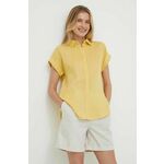 Lanena srajca Lauren Ralph Lauren rumena barva - rumena. Srajca iz kolekcije Lauren Ralph Lauren, izdelana iz enobarvne tkanine. Model iz mehke in zračne tkanine je idealen za toplejše letne čase.