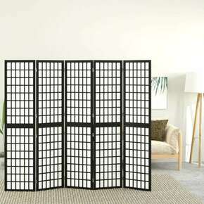 VidaXL Zložljiv 5-delni paravan japonski stil 200x170 cm črne barve