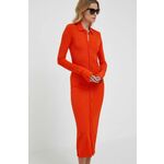 Obleka Calvin Klein oranžna barva - oranžna. Obleka iz kolekcije Calvin Klein. Model izdelan iz tanke, elastične pletenine. Model iz zračne viskozne tkanine.