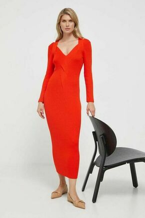 Obleka BOSS oranžna barva - oranžna. Obleka iz kolekcije BOSS. Model izdelan iz elastične pletenine. Model iz izjemno udobne tkanine z visoko vsebnostjo viskoze.