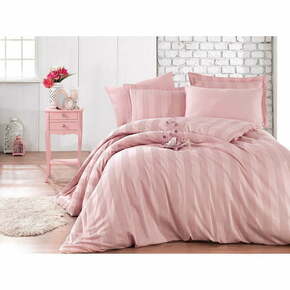 Roza posteljnina iz bombažnega satena za zakonsko posteljo z rjuho Hobby Wafel