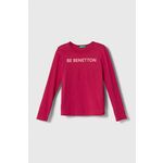 Otroška bombažna majica z dolgimi rokavi United Colors of Benetton roza barva - roza. Otroške Majica z dolgimi rokavi iz kolekcije United Colors of Benetton. Model izdelan iz pletenine, prijetne na otip. Model iz izjemno udobne bombažne tkanine.