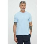 Kratka majica BOSS moška, turkizna barva - modra. Kratka majica iz kolekcije BOSS, izdelana iz enobarvne pletenine. Model iz izjemno udobne tkanine z visoko vsebnostjo bombaža.