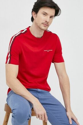 Bombažna kratka majica Tommy Hilfiger rdeča barva - rdeča. Kratka majica iz kolekcije Tommy Hilfiger. Model izdelan iz pletenine. Izjemno udoben material
