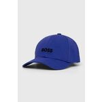 Bombažna bejzbolska kapa BOSS vijolična barva - vijolična. Kapa s šiltom vrste baseball iz kolekcije BOSS. Model izdelan iz tkanine z nalepko. Bombažen, udoben material.