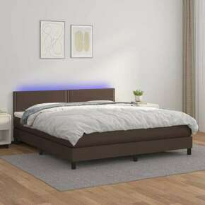 Shumee Box spring postelja vzmetnico LED rjava 180x200 cm umetno usnje