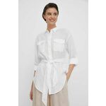 Lanena srajca Lauren Ralph Lauren bela barva - bela. Srajca iz kolekcije Lauren Ralph Lauren, izdelana iz enobarvne tkanine. Model iz zračne lanene tkanine.