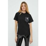 Bombažna kratka majica Karl Lagerfeld ženski, črna barva - črna. Kratka majica iz kolekcije Karl Lagerfeld, izdelana iz tanke, elastične pletenine. Model iz zračne bombažne tkanine.