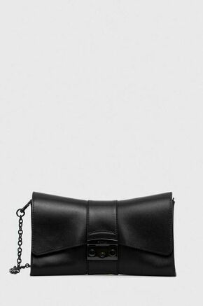 Usnjena večerna torbica Furla črna barva - črna. Srednje velika večerna torbica iz kolekcije Furla. Model na zapenjanje