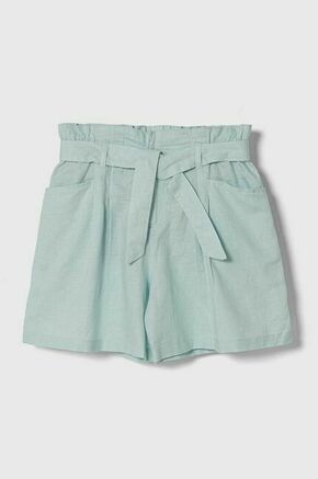 Otroške lanene kratke hlače United Colors of Benetton turkizna barva - turkizna. Otroški kratke hlače Lee iz kolekcije United Colors of Benetton. Model izdelan iz lahkega blaga. Model iz zračne