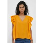 Majica Sisley ženska, oranžna barva - oranžna. Bluza iz kolekcije Sisley, izdelana iz enobarvne tkanine. Model iz izjemno udobne tkanine z visoko vsebnostjo viskoze.