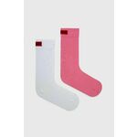 Nogavice HUGO 2-pack ženski, roza barva - roza. Visoke nogavice iz kolekcije HUGO. Model izdelan iz elastičnega, enobarvnega materiala. V kompletu sta dva para.