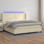 Box spring postelja z vzmetnico LED krem 200x200cm umetno usnje - vidaXL - krema - 96,53 - 200 x 200 cm - vidaXL