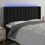 Greatstore LED posteljno vzglavje črno 183x16x118/128 cm žamet