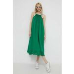 Bombažna obleka Desigual zelena barva - zelena. Obleka iz kolekcije Desigual. Model izdelan iz enobarvne tkanine. Model iz zračne bombažne tkanine.