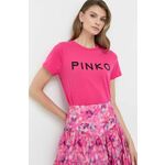 Bombažna kratka majica Pinko roza barva - roza. Kratka majica iz kolekcije Pinko, izdelana iz tanke, elastične pletenine. Model iz izjemno udobne bombažne tkanine.