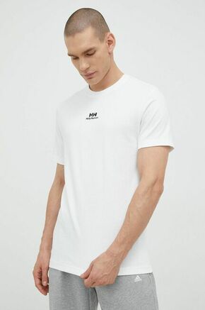 Bombažna kratka majica Helly Hansen bela barva - bela. Kratka majica iz kolekcije Helly Hansen. Model izdelan iz debele