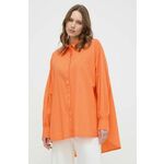 Bombažna srajca Silvian Heach ženska, oranžna barva - oranžna. Srajca iz kolekcije Silvian Heach, izdelana iz enobarvne tkanine. Model iz izjemno udobne bombažne tkanine.