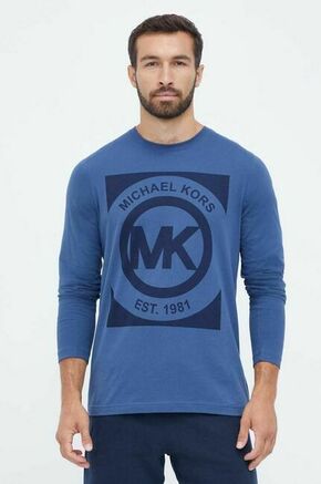Bombažna majica z dolgimi rokavi Michael Kors - modra. Majica z dolgimi rokavi iz kolekcije Michael Kors. Model izdelan iz pletenine