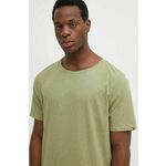 Kratka majica s primesjo lanu Tommy Hilfiger zelena barva - zelena. Kratka majica iz kolekcije Tommy Hilfiger, izdelana iz tanke, elastične pletenine. Model iz izjemno udobne, zračne tkanine.