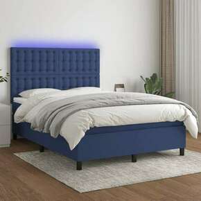 Shumee Box spring postelja z vzmetnico LED modra 140x190 cm blago