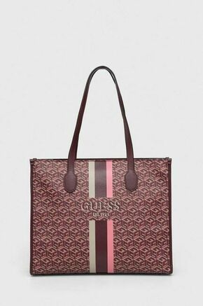 Torbica Guess bordo barva - bordowy. Velika nakupovalna torbica iz kolekcije Guess. Model na zapenjanje
