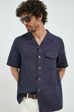 Lanena srajca PS Paul Smith mornarsko modra barva - mornarsko modra. Srajca iz kolekcije PS Paul Smith. Model izdelan iz enobarvne tkanine. Ima klasičen ovratnik. Zračen