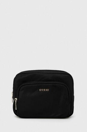 Kozmetična torbica Guess črna barva - črna. Majhna kozmetična torbica iz kolekcije Guess. Model izdelan iz tekstilnega materiala. Lahek in udoben model