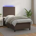 shumee Box spring postelja z vzmetnico LED rjava 100x200 cm um. Usnje
