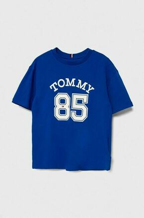 Otroška bombažna kratka majica Tommy Hilfiger - modra. Otroške Ohlapna kratka majica iz kolekcije Tommy Hilfiger