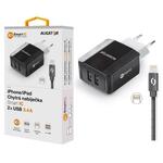 Aligator Aligator 2xUSB, pametni IC, 3, 4A + Lightning kabel - črn