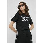 T-shirt Reebok ženski, črna barva - črna. T-shirt iz kolekcije Reebok. Model izdelan iz tanke, rahlo elastične pletenine.