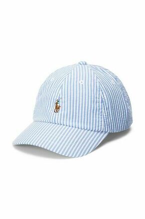 Otroška bombažna bejzbolska kapa Polo Ralph Lauren - modra. Otroški kapa s šiltom vrste baseball iz kolekcije Polo Ralph Lauren. Model izdelan iz vzorčaste tkanine.