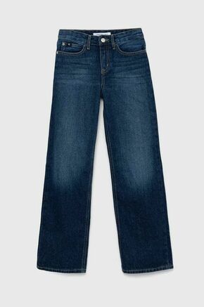 Otroške kavbojke Calvin Klein Jeans - mornarsko modra. Otroški kavbojke iz kolekcije Calvin Klein Jeans v stilu wide leg s visokim pasom. Model izdelan iz spranega denima.