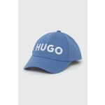 Bombažna bejzbolska kapa HUGO - modra. Kapa s šiltom vrste baseball iz kolekcije HUGO. Model izdelan iz materiala z nalepko.