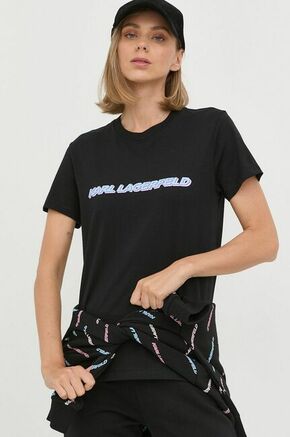 Bombažna kratka majica Karl Lagerfeld črna barva - črna. Kratka majica iz kolekcije Karl Lagerfeld. Model izdelan iz pletenine s potiskom.