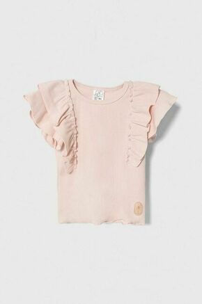 Otroška kratka majica Jamiks roza barva - roza. Otroške lahkotna kratka majica iz kolekcije Jamiks. Model izdelan iz rebraste pletenine. Model iz izjemno udobne tkanine z visoko vsebnostjo bombaža.