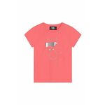 Otroška kratka majica Karl Lagerfeld roza barva - roza. Otroške kratka majica iz kolekcije Karl Lagerfeld. Model izdelan iz udobne pletenine.
