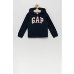 GAP otroški pulover - mornarsko modra. Otroški pulover s kapuco iz zbirke GAP. Model z zadrgo, izdelan iz tanke, elastične tkanine.