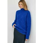 Volnen pulover Samsoe Samsoe ženski - modra. Pulover iz kolekcije Samsoe Samsoe. Model izdelan iz enobarvne pletenine. Visoka vsebnost volne zagotavlja zaščito pred mrazom, dodatek poliamida pa povečuje trpežnost izdelka.