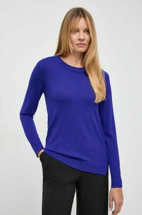 Volnen pulover BOSS ženski - modra. Pulover iz kolekcije BOSS. Model izdelan iz tanke pletenine. Zaradi svoje visoke termoregulacijske sposobnosti vam volna pomaga ohranjati toploto