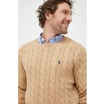 Bombažen pulover Polo Ralph Lauren moški, bež barva, - bež. Pulover iz kolekcije Polo Ralph Lauren. Model z okroglim izrezom, izdelan iz melange pletenine.