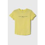 Otroška bombažna kratka majica Tommy Hilfiger rumena barva - rumena. Otroške lahkotna kratka majica iz kolekcije Tommy Hilfiger. Model izdelan iz pletenine, prijetne na otip. Model iz visokokakovostnega in trajnostnega materiala.