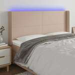 vidaXL LED posteljno vzglavje kapučino 163x16x118/128 cm umetno usnje
